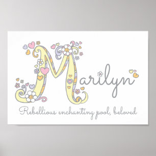 Brev M Marilyn initial doodle art namn Poster