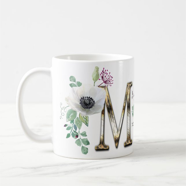 Brev M med elegant blommor Kaffe Mugg (Vänster)