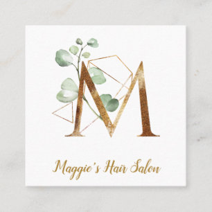 Brev M med guld- geometrisk design och blommor Fyrkantigt Visitkort