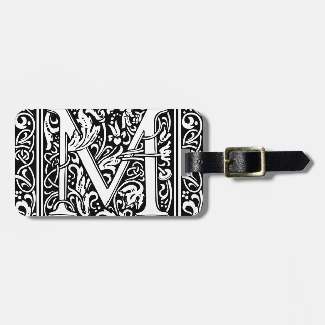 Brev M Medieval Monogram Art nouveau Bagagebricka (Horisontell Framsida)