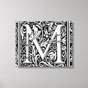 Brev M Medieval Monogram Art nouveau Canvastryck