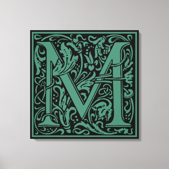 Brev M Medieval Monogram Art nouveau Canvastryck (Framsida)