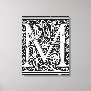 Brev M Medieval Monogram Art nouveau Canvastryck