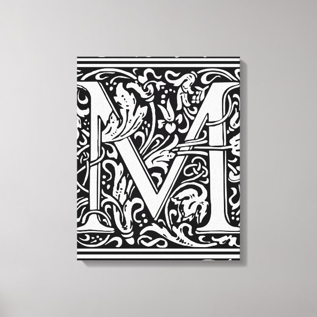 Brev M Medieval Monogram Art nouveau Canvastryck (Framsida)