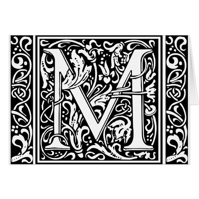Brev M Medieval Monogram Art nouveau Hälsningskort (Framsidan Horizontal)