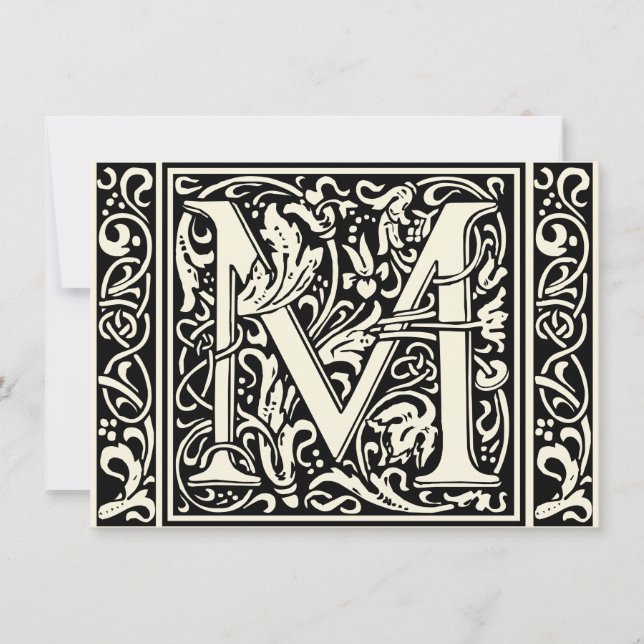 Brev M Medieval Monogram Art nouveau Inbjudningar (Framsida)