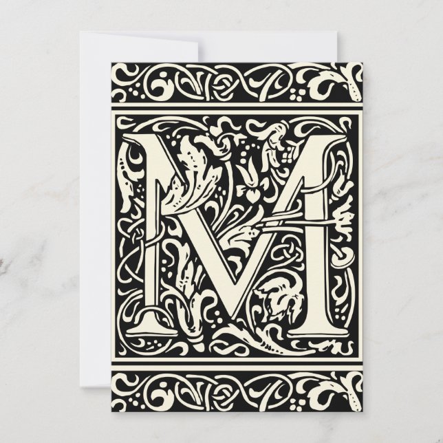 Brev M Medieval Monogram Art nouveau Inbjudningar (Framsida)