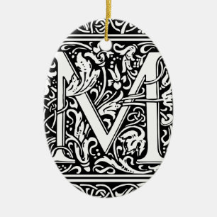Brev M Medieval Monogram Art nouveau Julgransprydnad Keramik
