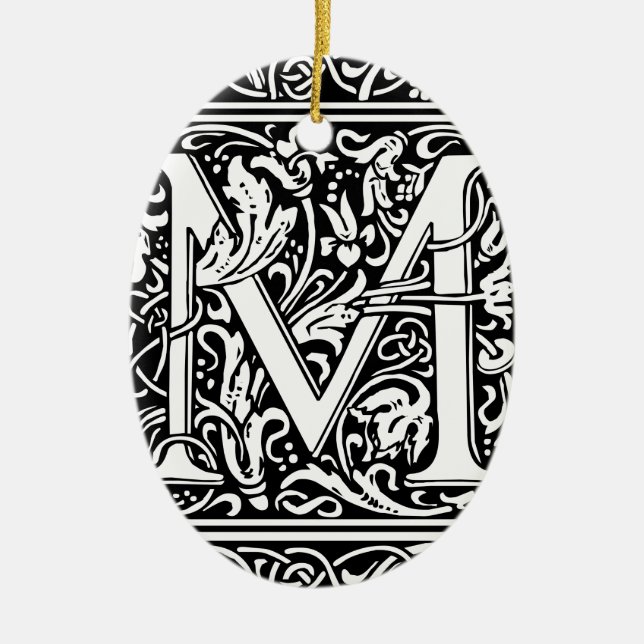 Brev M Medieval Monogram Art nouveau Julgransprydnad Keramik (Framsidan)
