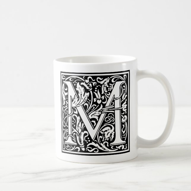 Brev M Medieval Monogram Art nouveau Kaffemugg (Höger)