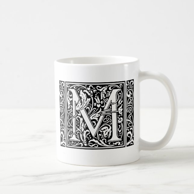 Brev M Medieval Monogram Art nouveau Kaffemugg (Höger)