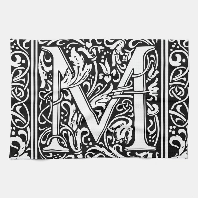 Brev M Medieval Monogram Art nouveau Kökshandduk (Horisontell)
