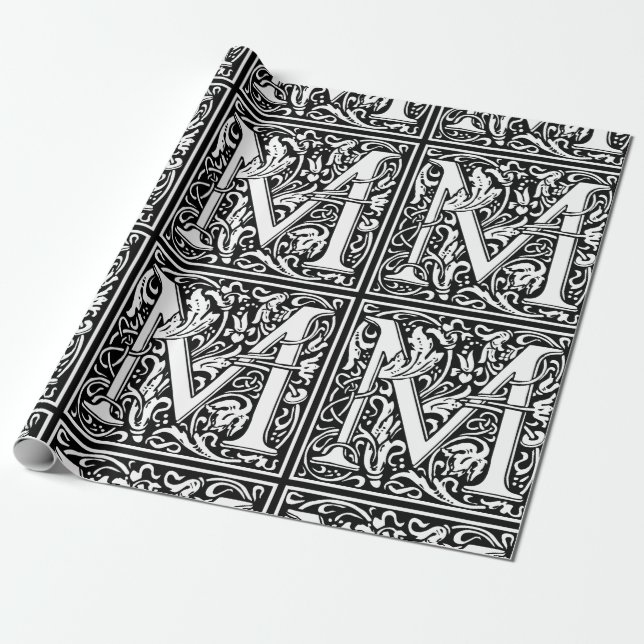 Brev M Medieval Monogram Art nouveau Presentpapper (Utrullad)