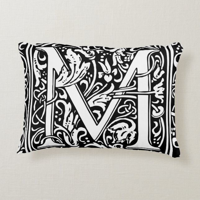 Brev M Medieval Monogram Art nouveau Prydnadskudde (Baksidan)
