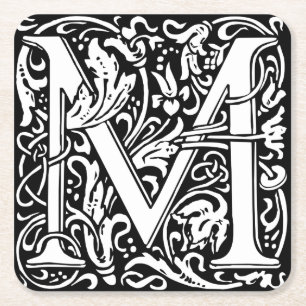 Brev M Medieval Monogram Art nouveau Underlägg Papper Kvadrat