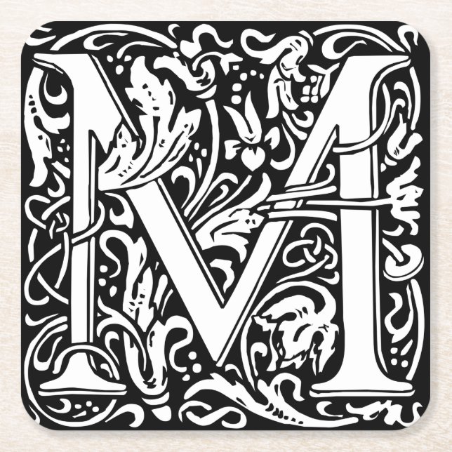 Brev M Medieval Monogram Art nouveau Underlägg Papper Kvadrat (Framsidan)