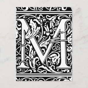 Brev M Medieval Monogram Art nouveau Vykort