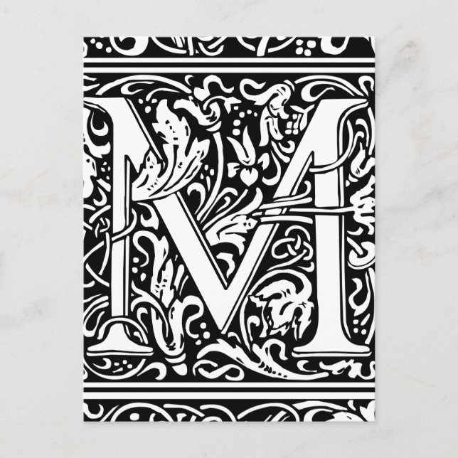 Brev M Medieval Monogram Art nouveau Vykort (Framsida)
