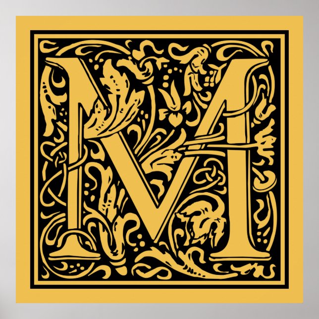 Brev M Medieval Monogram Vintage Inledande Poster (Framsidan)
