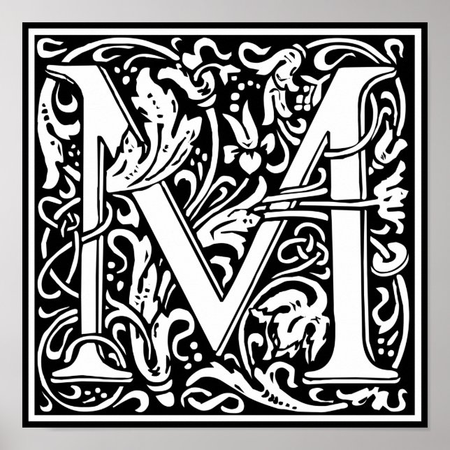 Brev M Medieval Monogram Vintage Inledande Poster (Framsidan)