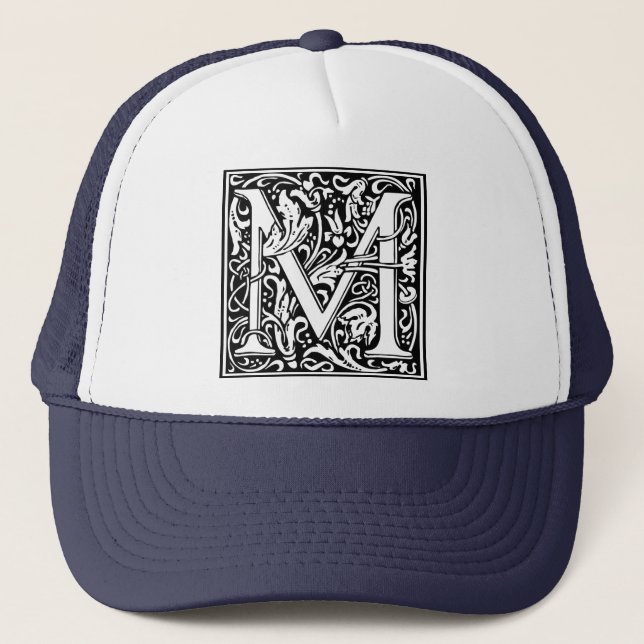 Brev M Medieval Monogram Vintage Inledande Truckerkeps (Framsida)
