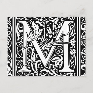 Brev M Medieval Monogram Vintage Inledande Vykort