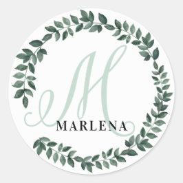 Brev M Monogram Anpassat Namn Minimalistisk Botani Runt Klistermärke