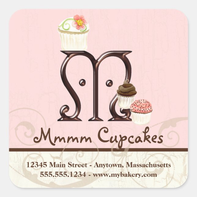 Brev M Monogram Cupcoa Logotyp Business Labels Fyrkantigt Klistermärke (Framsida)