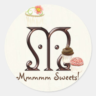 Brev M Monogram Cuptårta Logotyp Business Stickers Runt Klistermärke