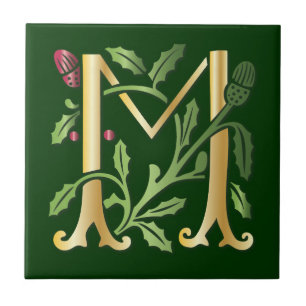Brev M Monogram Fleur de lis Kakelplatta