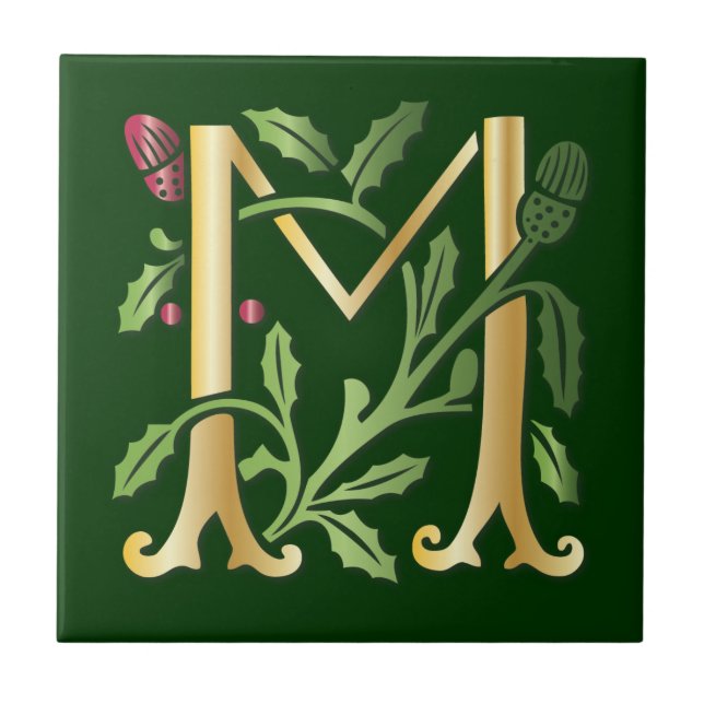 Brev M Monogram Fleur de lis Kakelplatta (Framsidan)