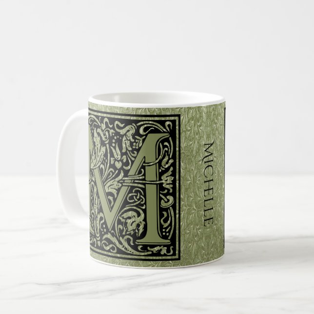 Brev M Monogram första Brev-Personligen Kaffemugg (Framsida vänster)