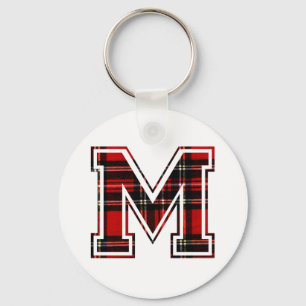 Brev M Monogram första Namn-utskrift av Tartan Nyckelring