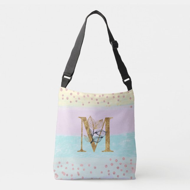 *~ BREV M - Monogram Guld Glitter Pastel Färger Axelväska (Framsida)