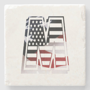 Brev M Monogram Initial Patriotic USA flagga Underlägg Sten