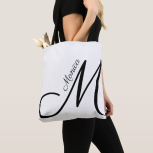 Brev M - Monogram + Namn - modern elegant Tygkasse