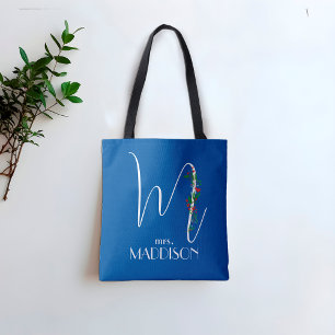 Brev M monogram röd vattenfärgslärare blå Tygkasse