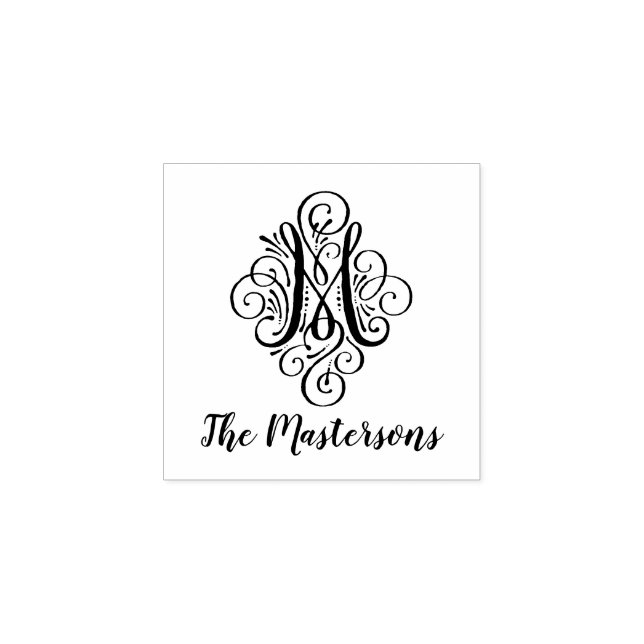 Brev M Ursprunglig Elegant, blommande Monogram Nam Stämpel (Tryck)