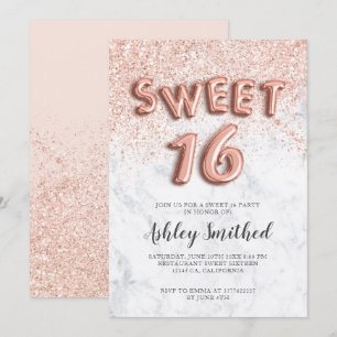 brev marmor sweet sixteen ro guld glitter inbjudningar