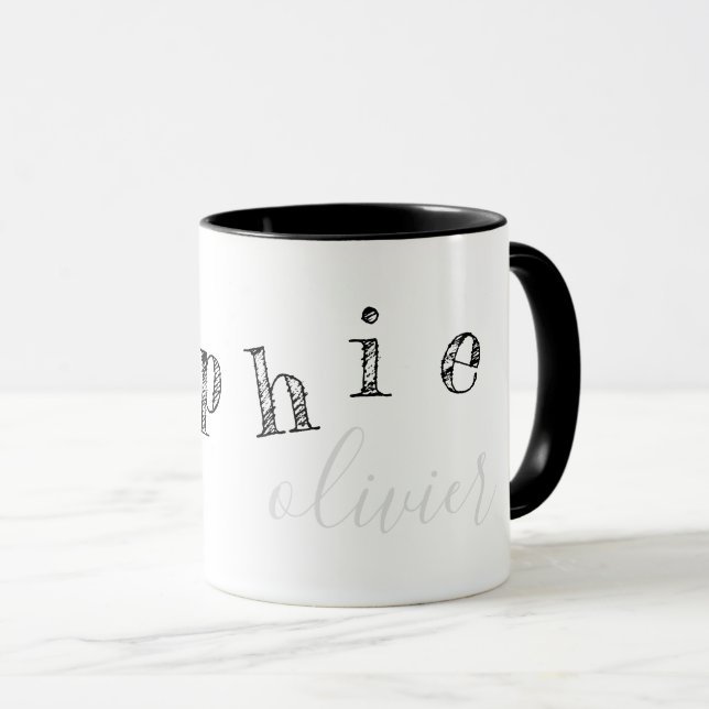 brev med ditt namn coola svart/vitt mugg (Framsida höger)