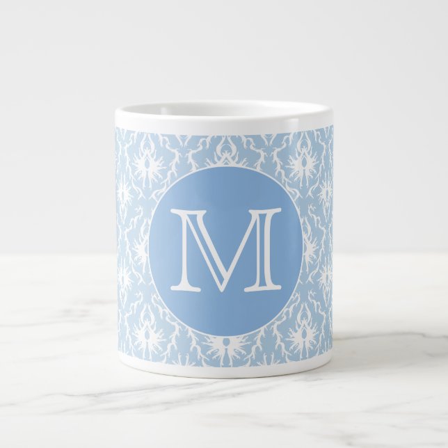 Brev, Monogram. Blek Blue Damask Pattern. Jumbo Mugg (Framsidan)