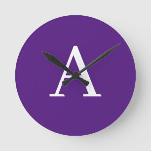 Brev Monogram Modern Stil Lila Rund Klocka