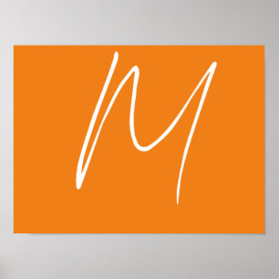 Brev Monogram Modern Stil Orange White Poster