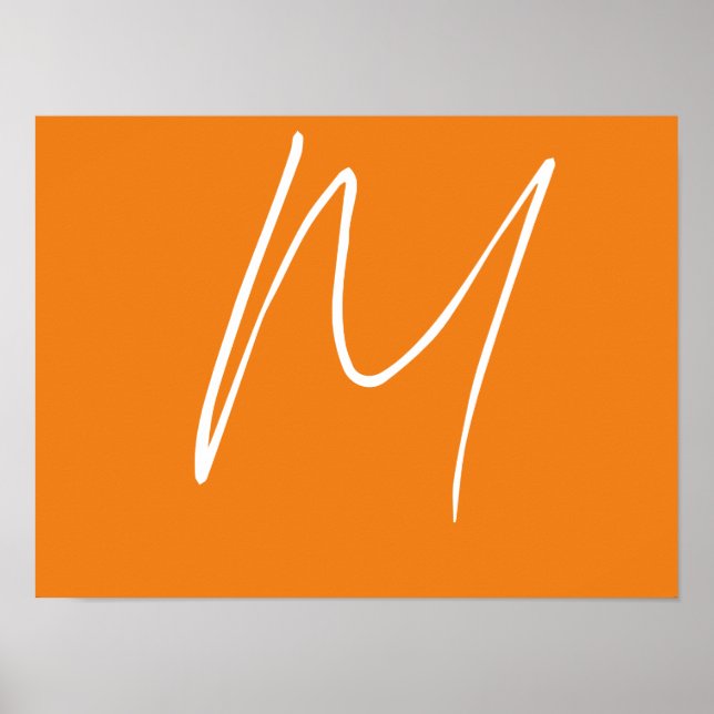 Brev Monogram Modern Stil Orange White Poster (Framsidan)
