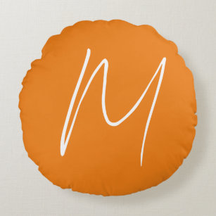 Brev Monogram Modern Stil Orange White Rund Kudde