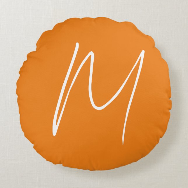 Brev Monogram Modern Stil Orange White Rund Kudde (Framsidan)