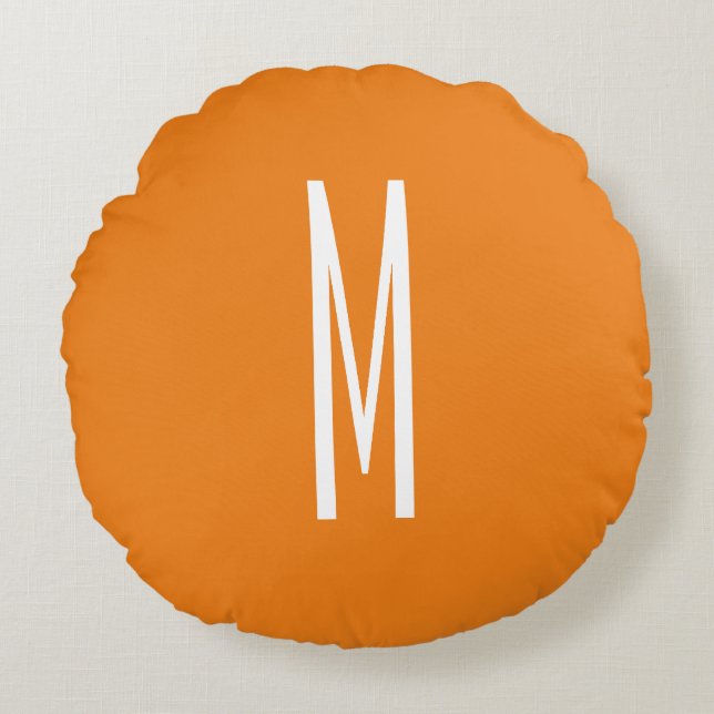 Brev Monogram Modern Stil Orange White Rund Kudde (Framsidan)