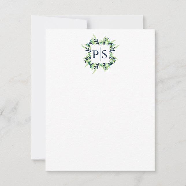 Brev Monogram Personlig Stationery med två Blommig Anteckningskort (Framsida)