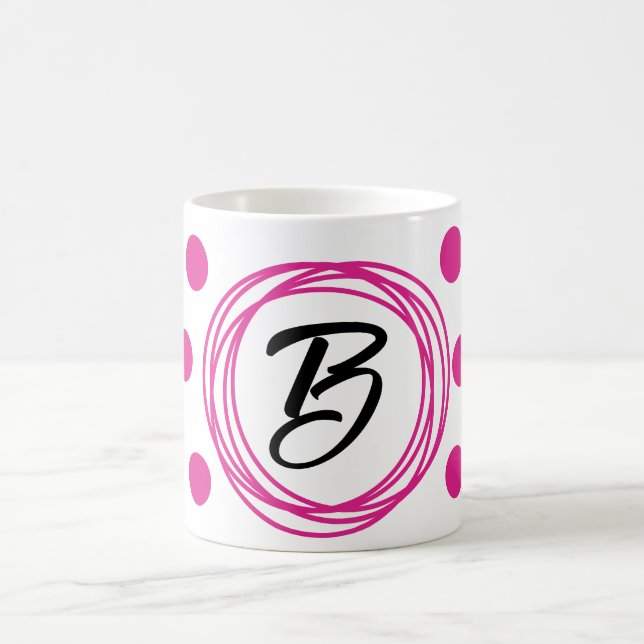 Brev Monogram Rosa Polka dots Kaffemugg (Center)