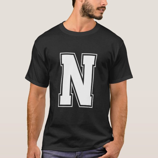 Brev N Alphabet Bold Capital Upper Fodral Initial T Shirt (Framsida)